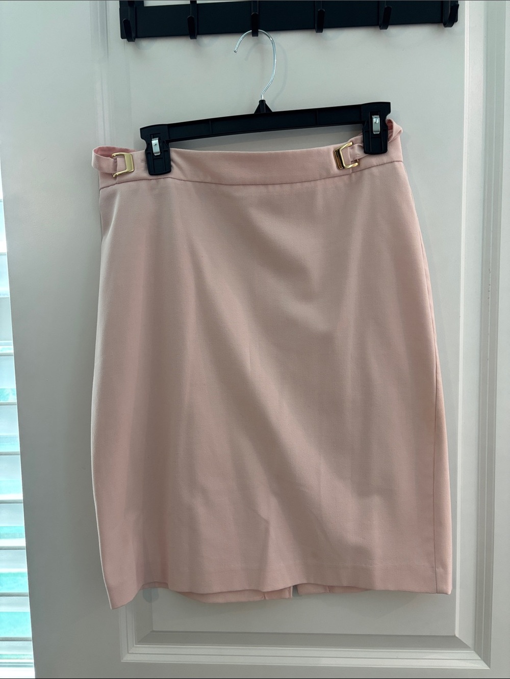 New York & Company Blush Pink Pencil Skirt with Gold Buckles